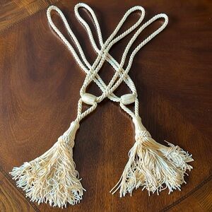 Set of 2 Luxury Curtain Tassel Tiebacks Ivory Mix Long Rope Curtain Holdbacks